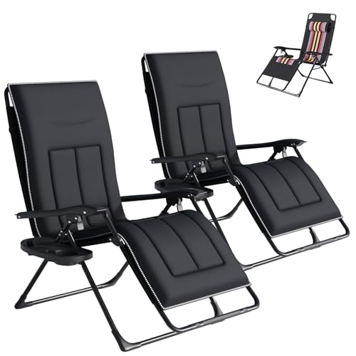 Cozykimo Liegestuhl Klappbar, Sonnenliege 2 Personen Gartenliege Auflage, Sonnenliege Klappbar Liegestuhl Garten Relaxliege Garten 160kg Belastbar mit GeträNkehalter (Black 2) von Cozykimo