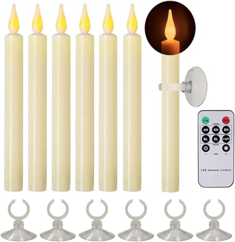 Cosylive LED Stabkerzen mit Fernbedienung Timerfunktion, 6 Stück LED Kerzen mit Magnetischer Basis und Saugnapf Batteriebetrieben Flammenlose Kerzen für Weihnachten Halloween Abendessen Dekoration von Cosylive