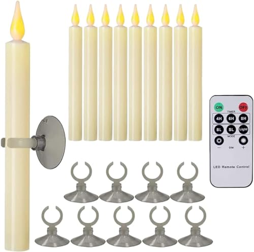 Cosylive LED Stabkerzen mit Fernbedienung Timerfunktion, 9 Stück LED Kerzen mit Magnetischer Basis und Saugnapf Batteriebetrieben Flammenlose Kerzen für Weihnachten Halloween Abendessen Dekoration von Cosylive