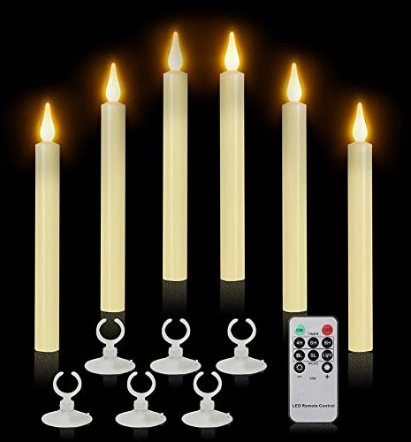 Cosylive LED Stabkerzen mit Fernbedienung und Timerfunktion, 6 Stück Elfenbein Magnetfuß Flammenlose Kerzen Batteriebetrieben Kerzen für Weihnachten Halloween Abendessen Hochzeitsfeier Dekoration von Cosylive