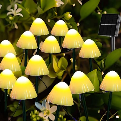 Cozymeow Solar Lichterkette Aussen 20 LED Solar Pilze Gartendeko, 2 Modi Garten Pilzlampe Wasserdicht Solarleuchten Figuren für Garten Rasen Balkon Terrassen Ostern Deko - Warmweiß von Cozymeow