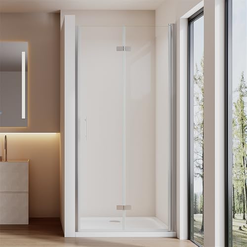 Cozynest Duschtür 75 cm Einzelfalttür Falttür Nische Dusche für Duschkabine Duschabtrennung, Rahmenlos Faltbar Duschfalttür 180° Schwingtür Duschwand Glas 6mm ESG-Sicherheitsglas, Höhe 195cm von Cozynest