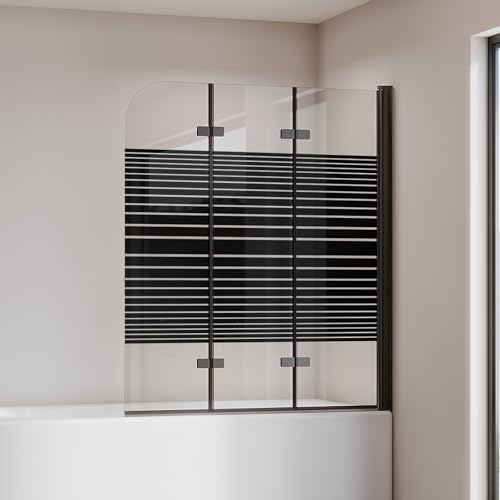 Cozynest Duschwand für Badewanne Schwarz 130x140cm 3-Teilig Badewannenaufsatz Faltbar Duschtrennwand Glas Duschabtrennung 6mm ESG Glas Nano Beschichtung Badewannentrennwand von Cozynest