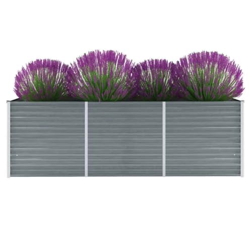 Cozynest Garten Hochbeet Gemüsebeet Pflanzbeet Gartenbeet Frühbeet Pflanzkasten Blumenkasten Blumenbeet Garten-Hochbeet Verzinkter Stahl 240x80x77 cm Grau von Cozynest