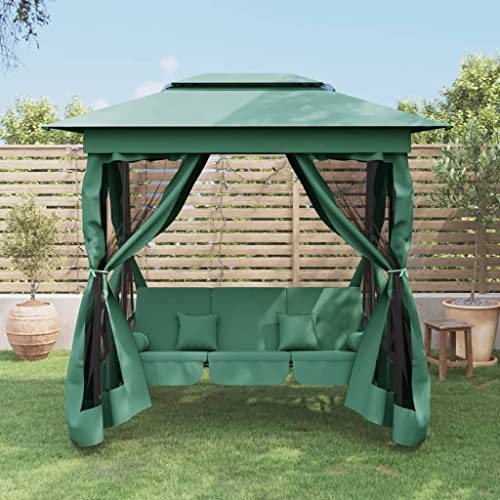 Cozynest Gartenpavillon mit Hollywoodschaukel Grün Stoff & Stahl Hollywoodschaukel Dach Bettfunktion Gartenschaukel Schaukelbank Liege von Cozynest