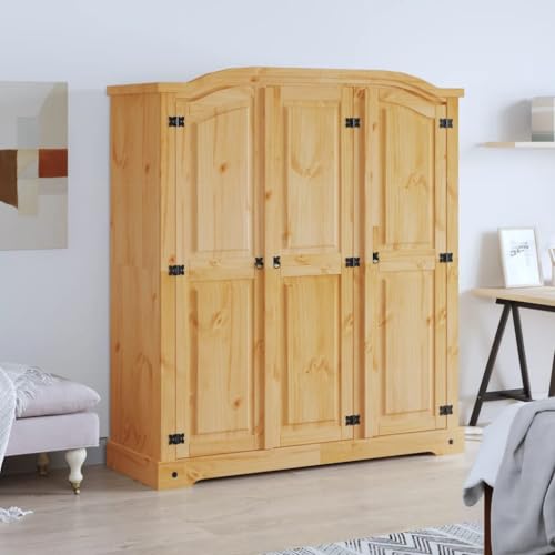 Cozynest Kiefer Kleiderschrank Mexiko-Stil Corona 3 Türen Garderobenschrank Schlafzimmerschrank Dielenschrank Holzschrank Schrank von Cozynest