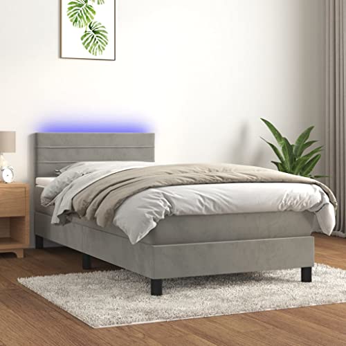 Cozynest Matratze LED Polsterbett Bett Einzelbett Bettrahmen Bettgestell Lattenrost Schlafzimmerbett Hotelbett Boxspringbett mit Matratze & LED Hellgrau 100x200 cm Samt von Cozynest