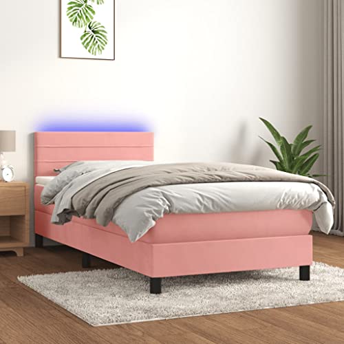 Cozynest Matratze LED Polsterbett Bett Einzelbett Bettrahmen Bettgestell Lattenrost Schlafzimmerbett Hotelbett Boxspringbett mit Matratze & LED Rosa 90x200 cm Samt von Cozynest