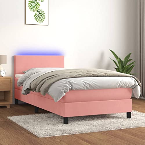 Cozynest Polsterbett Bett Einzelbett Bettrahmen Bettgestell Lattenrost Hotelbett Schlafzimmerbett Boxspringbett mit Matratze & LED Rosa 90x200 cm Samt von Cozynest