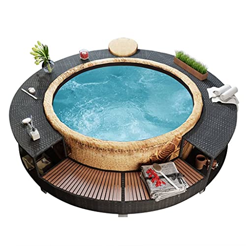 Cozynest -Umrandung Whirlpool Umrandung mit 2 hölzernen Spa-Stufen Spa Poolumrandung für Schwimmbecken Schwarz Poly-Rattan Cozynest -Umrandung Whirlpool Umrandung mit 2 hölzernen Spa-Stufen Spa Poolumrandung für Schwimmbecken Schwarz Poly-Rattan von Cozynest