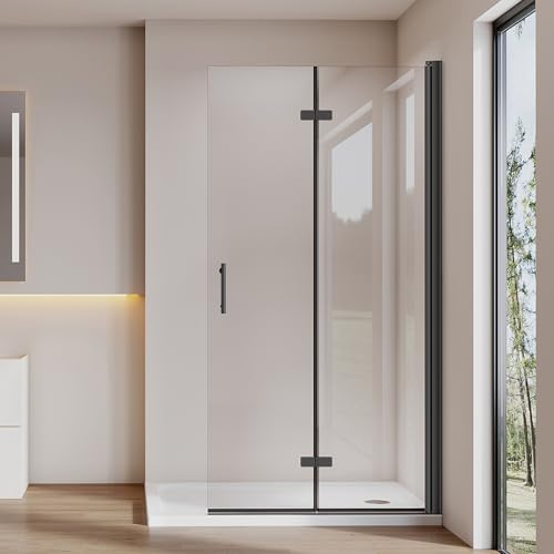 Cozynest Walk-in Duschwand Glas Schwarz 90x195cm Falttür Dusche Duschabtrennung aus 6mm ESG-Sicherheitsglas Nano Beschichtung Höhe 195cm von Cozynest