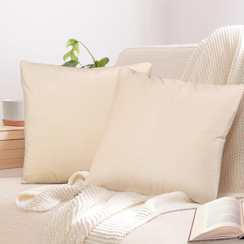 2er Set Sofakissen mit Füllung und Bezug 50x50cm weiche Kissenhülle mit Dekokissen Couchkissen für Sofa, Schlafzimmer, Wohnzimmer, Balkon, beige Driftwood, flauschig, mit verstecktem Reißverschluss von Cozyor