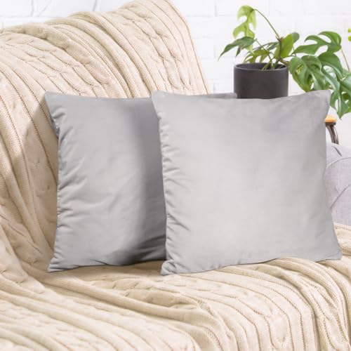 2er Set Sofakissen mit Füllung und Bezug 50x50cm weiche Kissenhülle mit Dekokissen Couchkissen für Sofa, Schlafzimmer, Wohnzimmer, Balkon, hellgrau Moonlight flauschig, mit verstecktem Reißverschluss von Cozyor