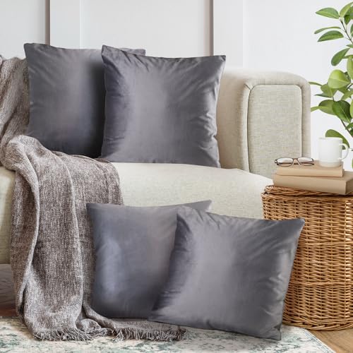 4er Set Sofakissen mit Füllung und Bezug 50x50cm weiche Kissenhülle mit Dekokissen Couchkissen für Sofa, Schlafzimmer, Wohnzimmer, Balkon, anthrazit Nebula, flauschig, mit verstecktem Reißverschluss von Cozyor