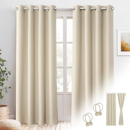 Cozyor Verdunklungsvorhänge Gardinen 2er Set mit Magnet-Raffhalter Thermogardine gegen Kälte 100% verdunkelnd, beige Driftwood, Gardine mit Ösen für Schlafzimmer, Wohnzimmer, Kinderzimmer 240x135 cm von Cozyor