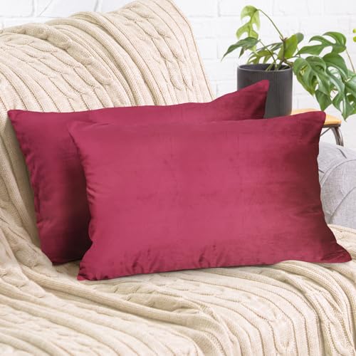 Cozyor 2er Set Sofakissen mit Füllung und Bezug 40x60cm Bordeaux rot weiche Samt Kissenhülle mit Dekokissen für Sofa, Schlafzimmer, Wohnzimmer & Balkon, mit verstecktem Reißverschluss von Cozyor