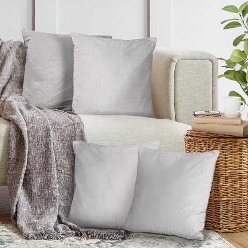 Cozyor 4er Set Sofakissen mit Füllung und Bezug 40x40cm hellgrau weiche Samt Kissenhülle mit Dekokissen für Sofa, Schlafzimmer, Wohnzimmer & Balkon, mit verstecktem Reißverschluss von Cozyor