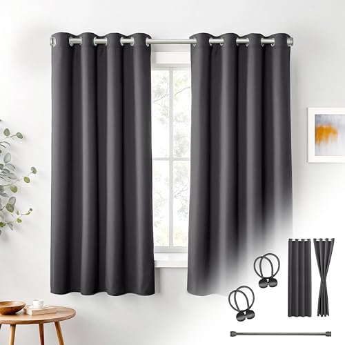 Praktisches Set ohne Bohren: 2x Vorhang + 1x Klemmstange silber 70-120 cm + 2x Raffhalter mit Magnet blickdicht & verdunkelnd, als Raumteiler, Fenster & Tür Anthrazit Thermovorhang 160x135cm von Cozyor