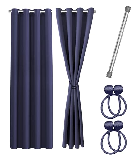 Cozyor Praktisches Set ohne Bohren: 2X Vorhang + 1x Klemmstange Silber 111-200 cm + 2X Raffhalter mit Magnet Blickdicht & verdunkelnd, als Raumteiler, Fenster & Tür Blau Thermovorhang 200x135cm Cozyor Praktisches Set ohne Bohren: 2X Vorhang + 1x Klemmstange Silber 111-200 cm + 2X Raffhalter mit Magnet Blickdicht & verdunkelnd, als Raumteiler, Fenster & Tür Blau Thermovorhang 200x135cm von Cozyor