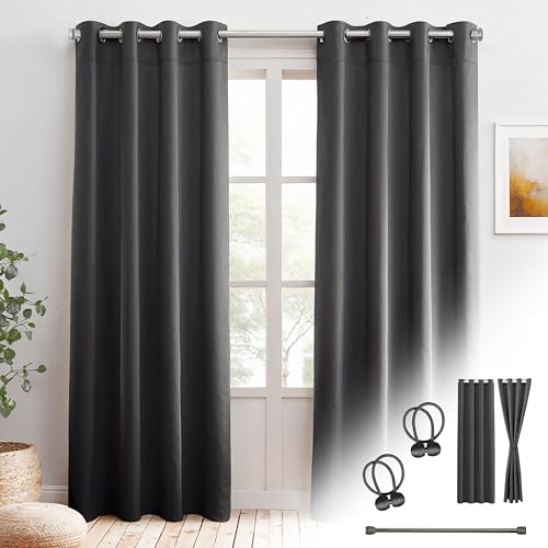 Praktisches Set ohne Bohren: 2x Vorhang + 1x Klemmstange silber 70-120 cm + 2x Raffhalter mit Magnet blickdicht & verdunkelnd, als Raumteiler, Fenster & Tür Anthrazit Thermovorhang 240x135cm Praktisches Set ohne Bohren: 2x Vorhang + 1x Klemmstange silber 70-120 cm + 2x Raffhalter mit Magnet blickdicht & verdunkelnd, als Raumteiler, Fenster & Tür Anthrazit Thermovorhang 240x135cm von Cozyor