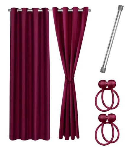 Praktisches Set ohne Bohren: 2x Vorhang + 1x Klemmstange silber 111-200 cm + 2x Raffhalter mit Magnet blickdicht & verdunkelnd, als Raumteiler, Fenster & Tür Rot Bordeaux Thermovorhang 175x135cm Praktisches Set ohne Bohren: 2x Vorhang + 1x Klemmstange silber 111-200 cm + 2x Raffhalter mit Magnet blickdicht & verdunkelnd, als Raumteiler, Fenster & Tür Rot Bordeaux Thermovorhang 175x135cm von Cozyor