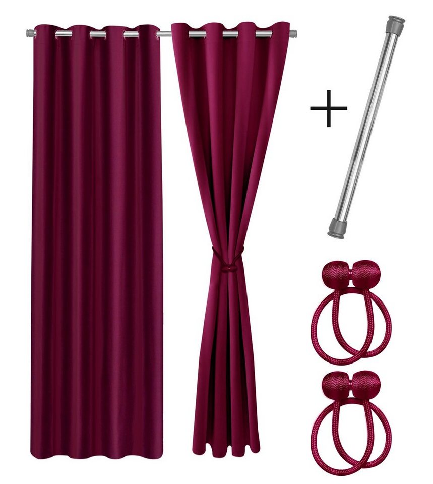 Verdunkelungsvorhang Set mit 2x Vorhang + 2x Magnethalter + wahlweise mit Stange, Cozyor, Ösen (2 St), verdunkelnd, Mikrofaser Polyester von Cozyor