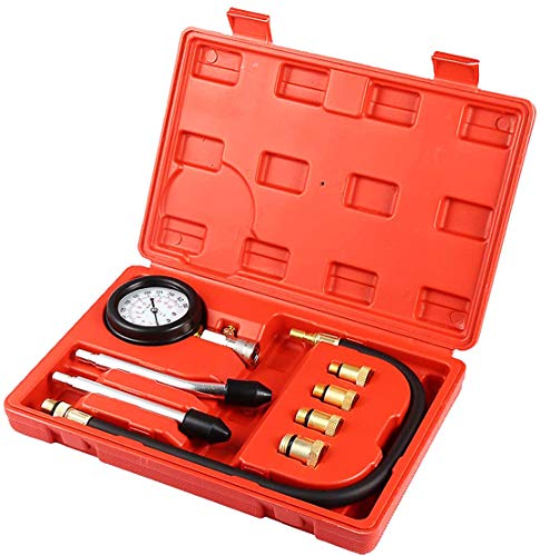 Kompressionstester Kompressionsprüfer-Satz Kompressionsmesser Auto Motorrad Messgerät Test kit Testgerät 0-20 bar oder 0-300 psi Verdichtungsmesser inkl. Koffer (Kunststoff-Rot) von Cozywind