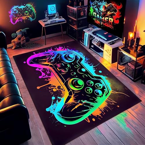 Cozzmats Game 3D Controller Bereich Teppich 120 x 160 cm, rutschfeste Fußmatte Graffiti Spielkonsole Dekoration, Waschbar Gamer Teppich Carpets für Gamer Jungen Teen Schlafzimmer Wohnzimmer (F) von Cozzmats