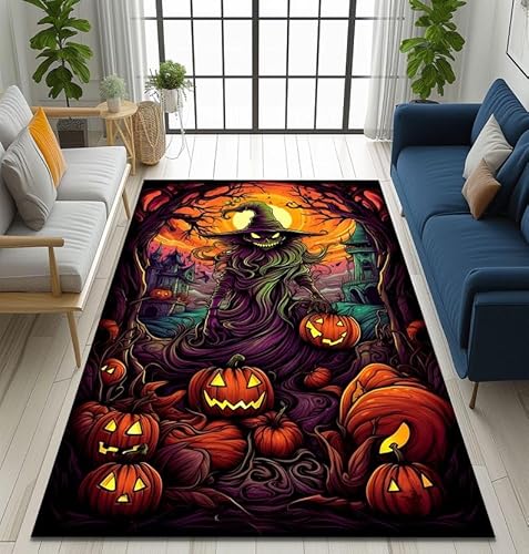 Cozzmats Halloween Rug, Halloween Witch and Pumpkin Area Rug for Living Room, Spooky Decor, Haunted House Rug (Woven Base-Clean Cut,60 * 90 cm // 24 * 35") von Cozzmats