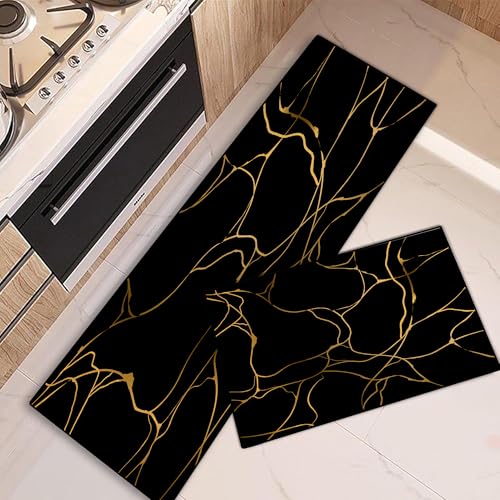 Cozzmats Kitchen Rugs Purple Marble: 2 Pieces Abstract Purple and Gold Kitchen Rug Sets Hallway Home Office, 20"x31.5"+ 20"x59" (Black,20"x31.5" + 20"x59") von Cozzmats