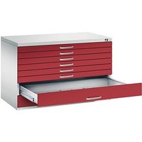 CP 7100 Planschrank lichtgrau, rubinrot 8 Schubladen 110,0 x 76,5 x 76,0 cm von Cp