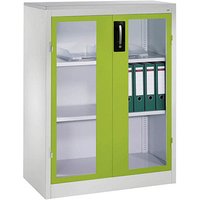 CP Stahlschrank 8521-055 S10171 lichtgrau, viridingrün, Acrylglas 93,0 x 50,0 x 120,0 cm, aufgebaut von Cp