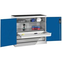 CP Stahlschrank 8821-5035 S10079 lichtgrau, enzianblau 93,0 x 50,0 x 100,0 cm, aufgebaut von Cp