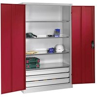 CP Stahlschrank 8931-503 S10428 lichtgrau, rubinrot 120,0 x 50,0 x 195,0 cm, aufgebaut von Cp