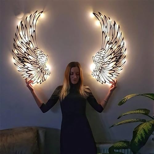 Cpaps 1 Paar – Große Engelsflügel Metall Wandkunst Dekor mit Lichtern hängende Dekoration Wandskulptur Ornament für Zuhause Schlafzimmer Wohnzimmer Garten und Büro (20,8 x 42,9 cm) von Cpaps