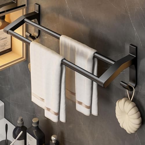 Doppelt Handtuchhalter Ohne Bohren Schwarz Handtuchstange Selbstklebend Wandmontage Aluminium Badetuchhalter Mit 2 Handtuchhaken Für Badezimmer Küche (50cm) von Cpaps