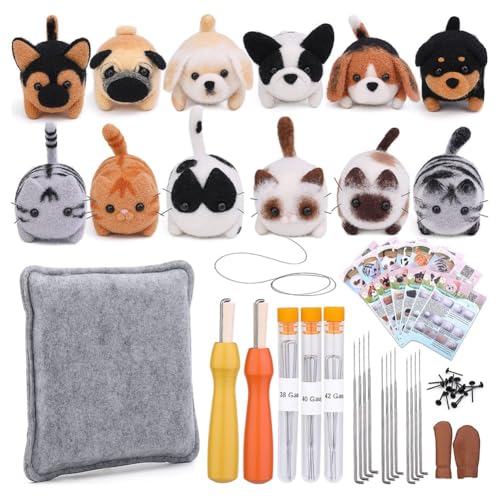 Cpolebev 1 Set Nadelfilzzubehör Puppenwolle Nadelfilzen Anfänger-Set mit Anleitung, Filzschaummatte und DIY-Nadelhandwerk von Cpolebev