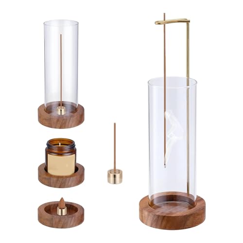 Cpolebev 1 Set Räucherstäbchenhalter, Räucherstäbchenhalter, Fliegendes Räuchergefäß, Rutschfestes Holztablett und Räucherstäbchenständer Aus Messing mit Glas von Cpolebev