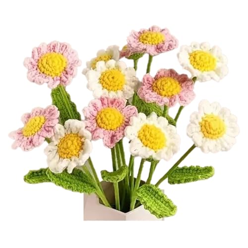 Cpolebev 12 Stück Handgemachte Gänseblümchen-Häkelgarnhaken, Gestrickter Blumenstrauß, Geburtstagsgeschenk, Heimdekoration, Hochzeit, Dekoration, Langlebig, Einfache Installation von Cpolebev