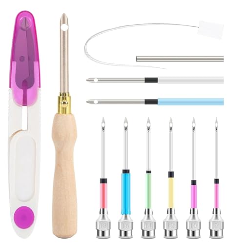 Cpolebev 13-Teiliges Punch-Needle-Set, Punch-Needle-Werkzeug, Verstellbares Punch-Needle-Stickset, Stickstift mit Holzgriff für Zahnseide von Cpolebev