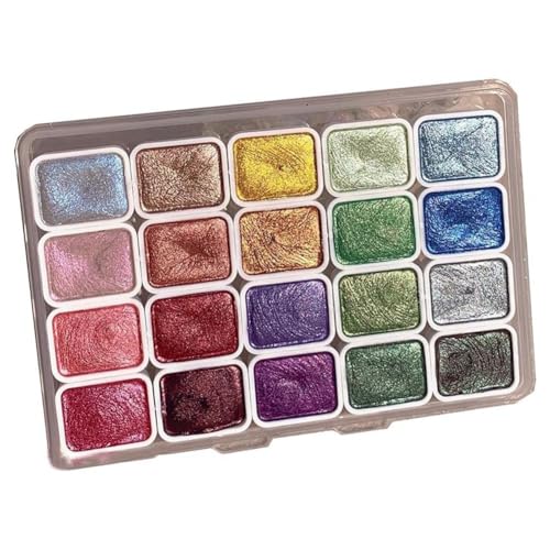 Cpolebev 20-Farben-Aquarell-Malset-Zubehör Metallic-Aquarellfarben-Set, Glitzer-Aquarell-Festfarbkasten (1ML-A) von Cpolebev