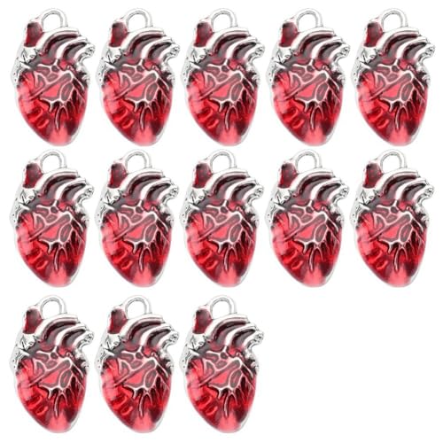 Cpolebev 30 Stück Bulk-Legierung Anatomische Charms Rot Emaille Metall Silber Gothic 3D Orgelherzen Halloween Charms von Cpolebev