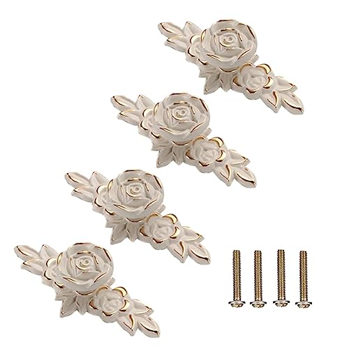 Cpolebev 4-Teilige Blumen-Schubladengriffe, Rosenknauf mit Platte für Kommode, Schminktisch, Nachttisch von Cpolebev
