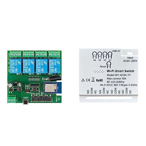 Cpolebev 4CH Tuya WiFi-Schalter WiFi-Schalter DIY Timer 85-265V 5V 2,4G WiFi Hausautomationsmodul für IFTT Home von Cpolebev