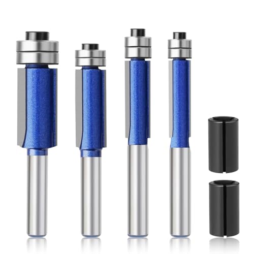 Cpolebev 4PC Gerade Fräser Set Kit 1/4 Schaft, Boden- und Oberlager-Abtragsfräser-Set, Fräser mit Anlaufkugellager für Holzbearbeitung von Cpolebev