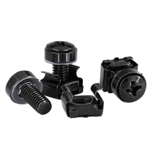 Cpolebev 50 Stück M6 X 16 mm Rack-Montageschrauben, Käfigmuttern und Muttern und Unterlegscheiben für Rack-Serverschränke von Cpolebev