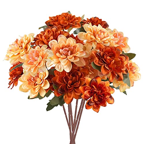 Cpolebev 6 StüCk KüNstliche Herbstblumen, 18 KöPfe Aus Seide, KüNstliche Chrysantheme, Orangefarbene Blumen für Heimdekoration von Cpolebev