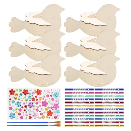 Cpolebev 6er Pack 3D Holzvögel DIY Bastelset zum Bemalen und Zusammenbauen - Machen Sie Ihren Eigenen Regenbogen-Windgong. Geburtstagsgeschenke für Mädchen/ von Cpolebev