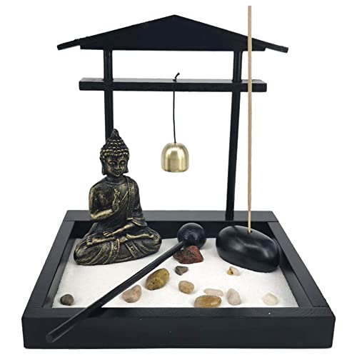 Cpolebev Desktop Sand Garten Meditierende Buddha Statue, Mini Garten Sand Tablett Satz für Haus BüRo von Cpolebev