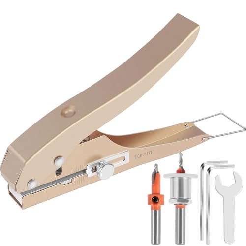 Cpolebev Einzellocher, 10 Mm, Robuster Locher, Kantenanleim-Stanzzange mit Skala für Papier, Karten, Kunststoff, Karton, Einfach zu Bedienen von Cpolebev
